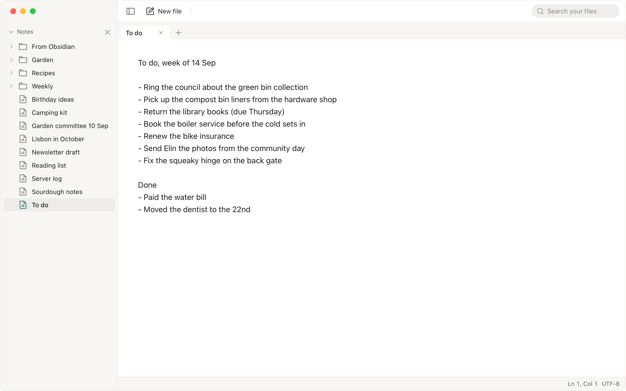 A plain text file open in Writ